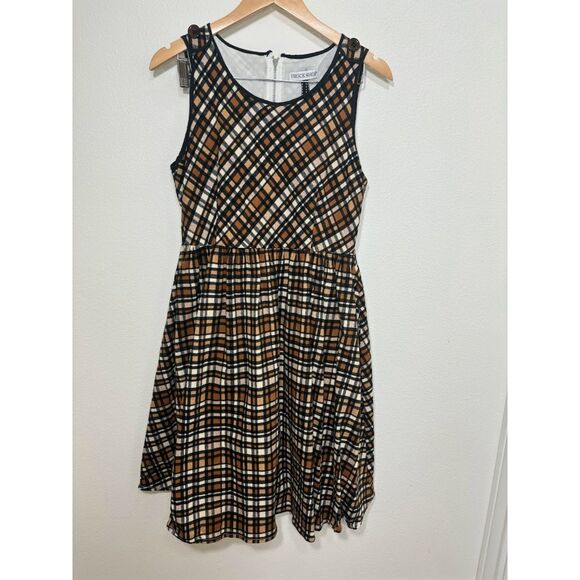 Frock Shop Plaid Fit & Flare Dress Large Rockabilly Retro Vintage 50s brown prep - Picture 3 of 5